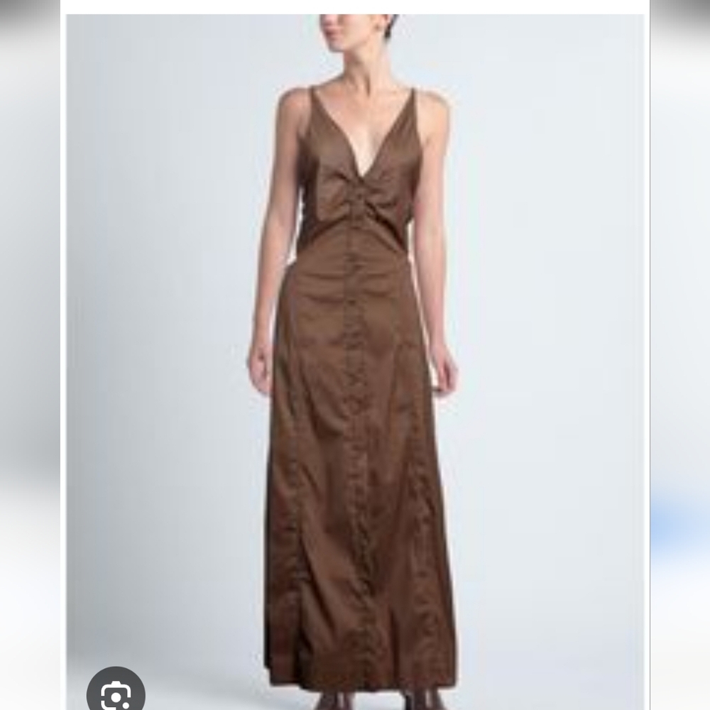 Ganni NWT tie back cotton blend maxi dress with side cutouts Sz 42/10